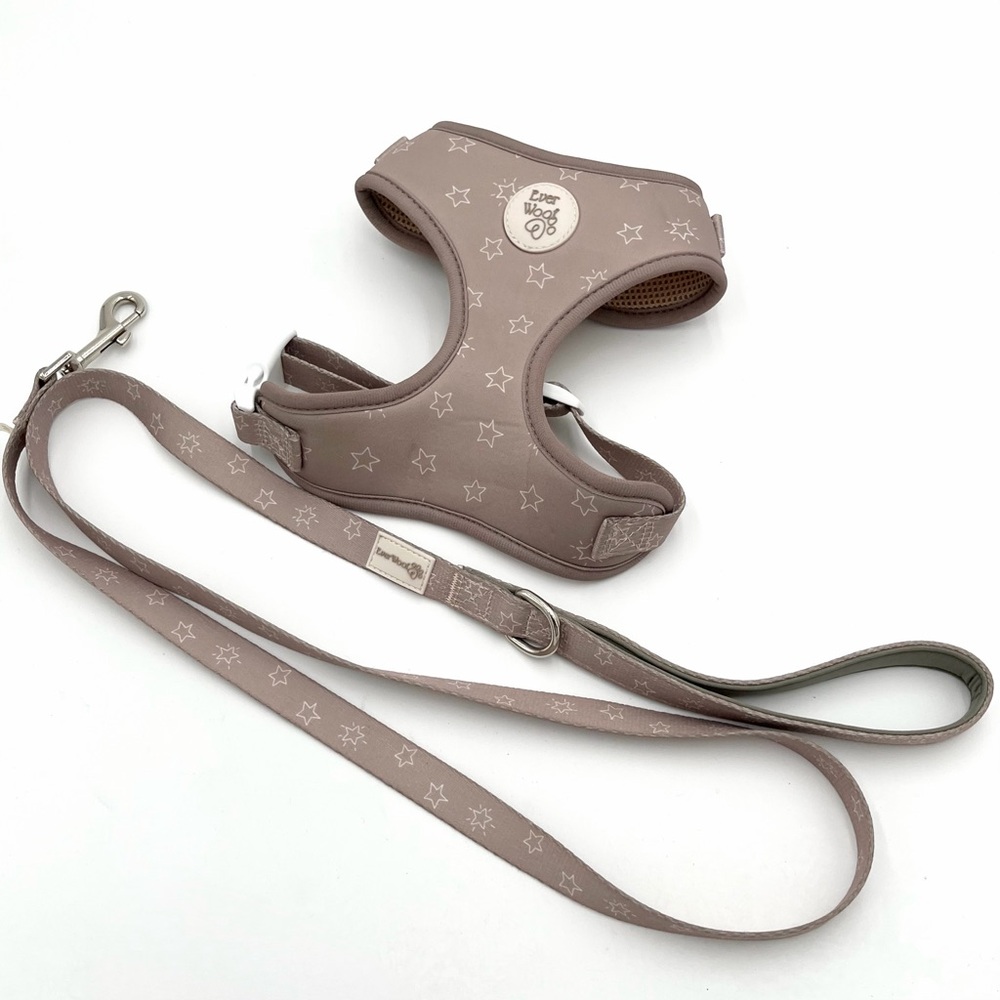 Ever Woof Asteria Taupe Star Harness and Leash Bundle Set Size Small